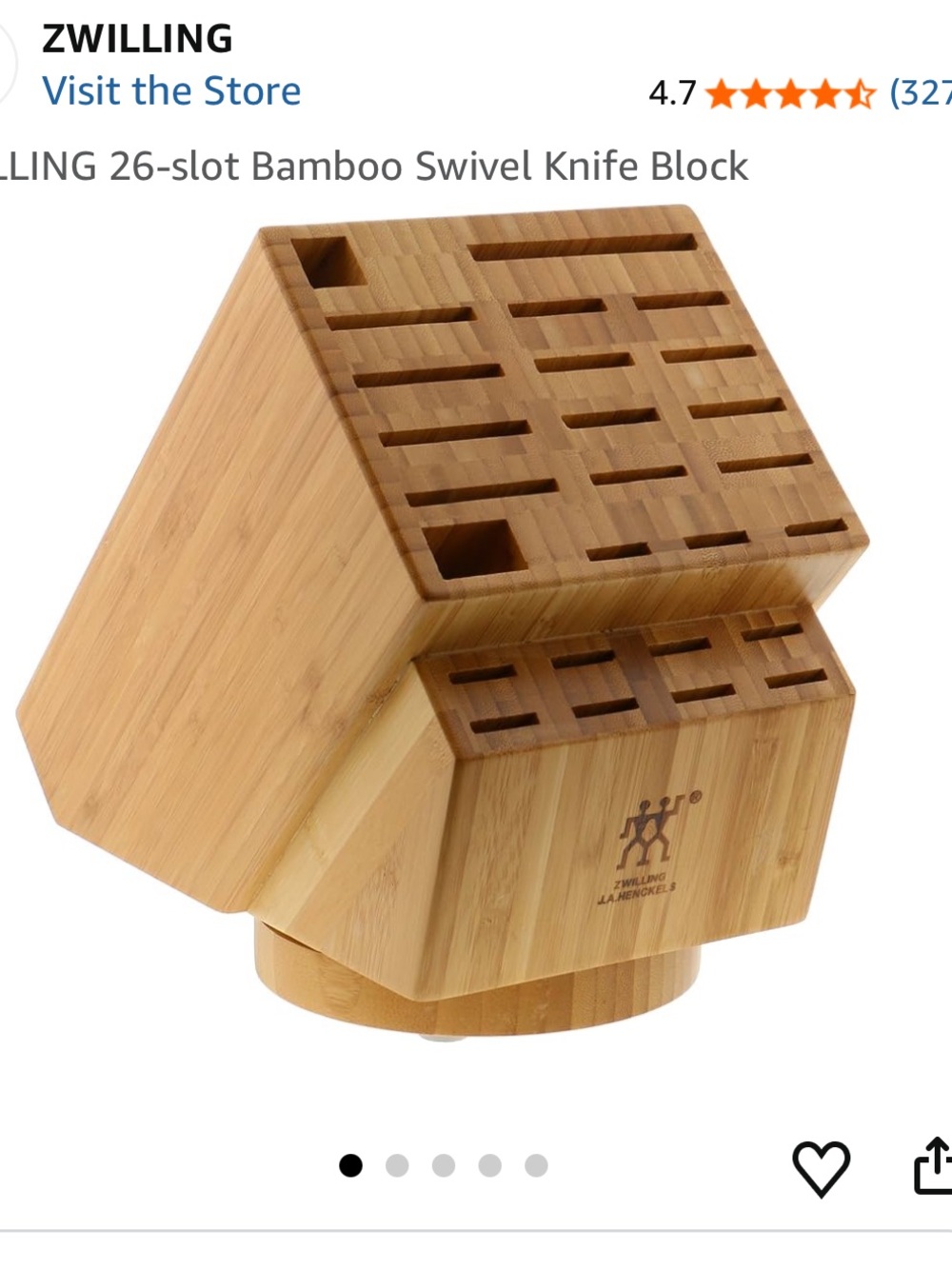 NEW in box ZWILLING 26-slot Bamboo Swivel Knife Block